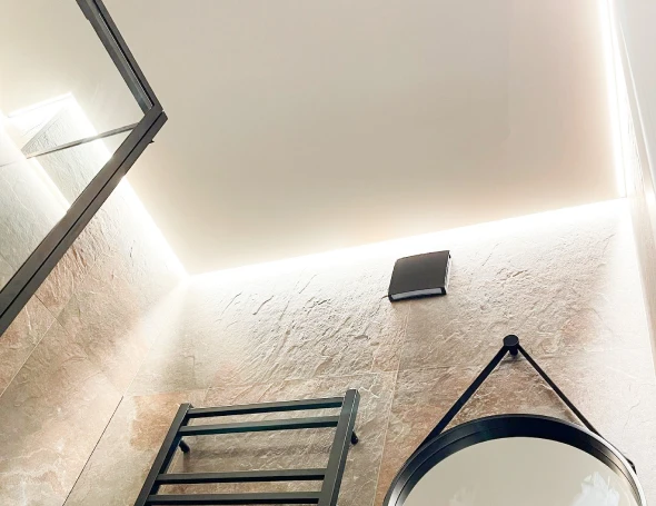 Матовый натяжной потолок в ванной 4