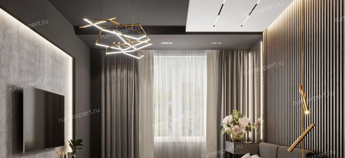 Черный натяжной потолок в спальню