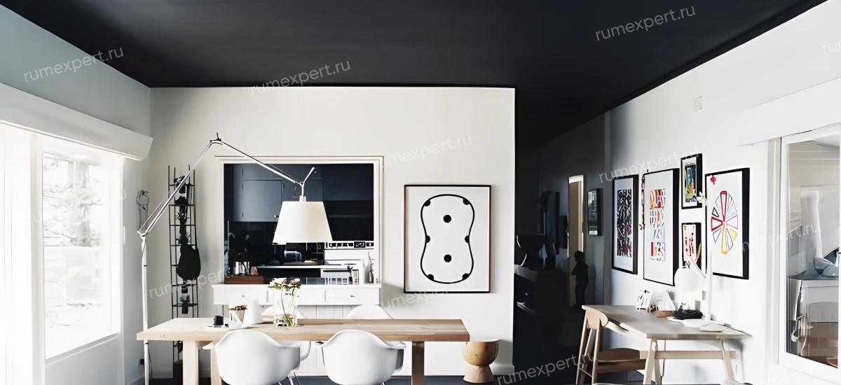 Черный натяжной потолок на кухню