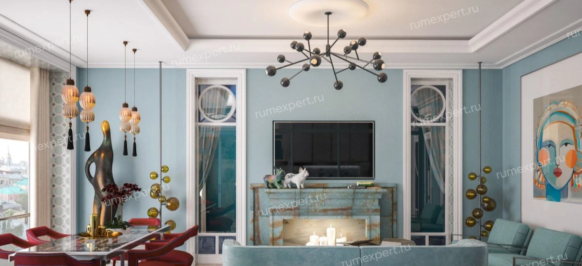 Натяжной потолок в стиле Фьюжн