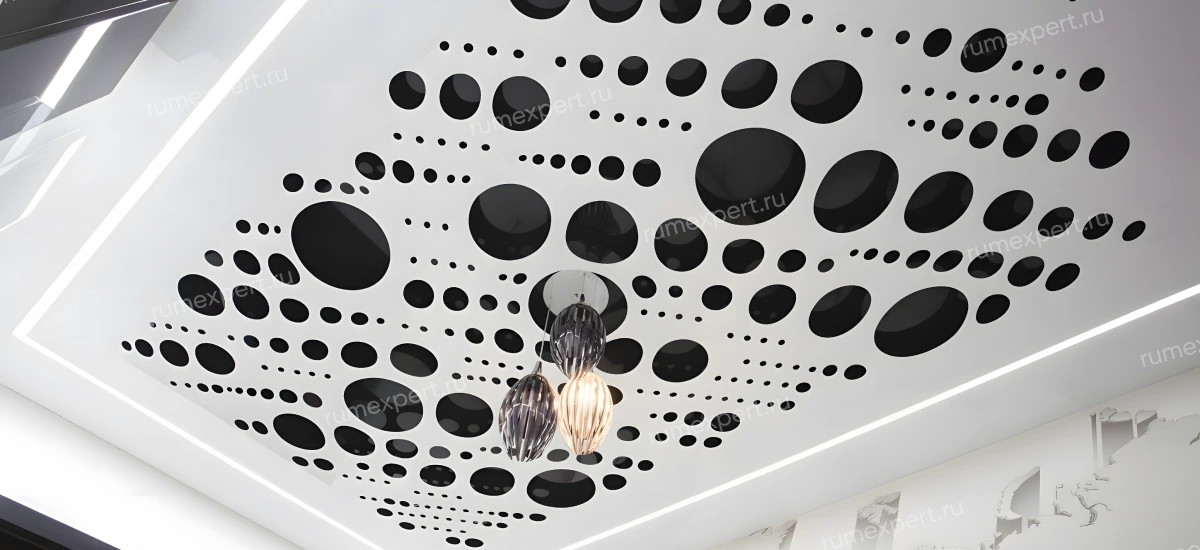 Дизайн контрастного натяжного потолка