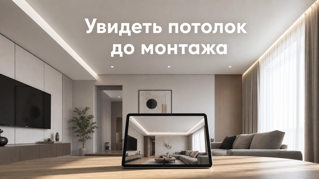 3D-визуализация натяжного потолка с фактурой и освещением