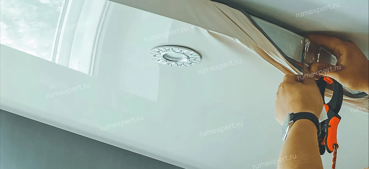 Замена полотна в натяжном потолке