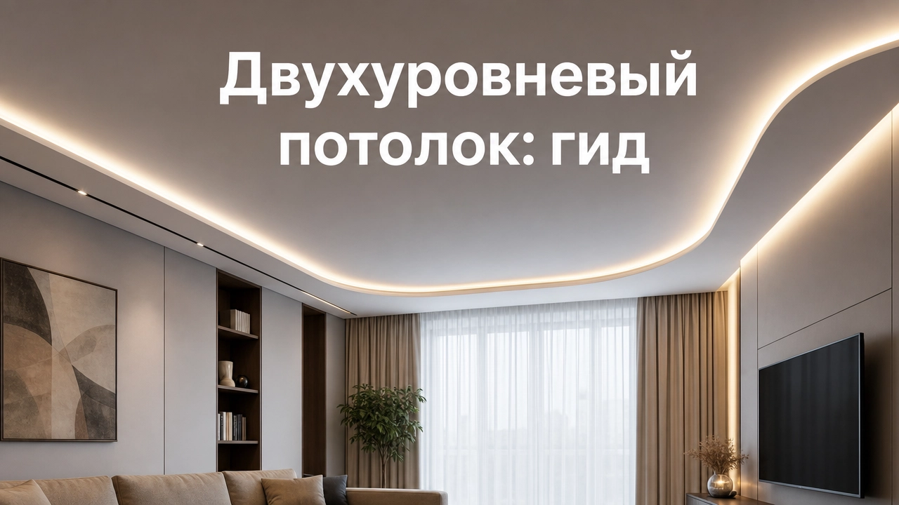 Двухуровневый натяжной потолок с плавным переходом и встроенной подсветкой