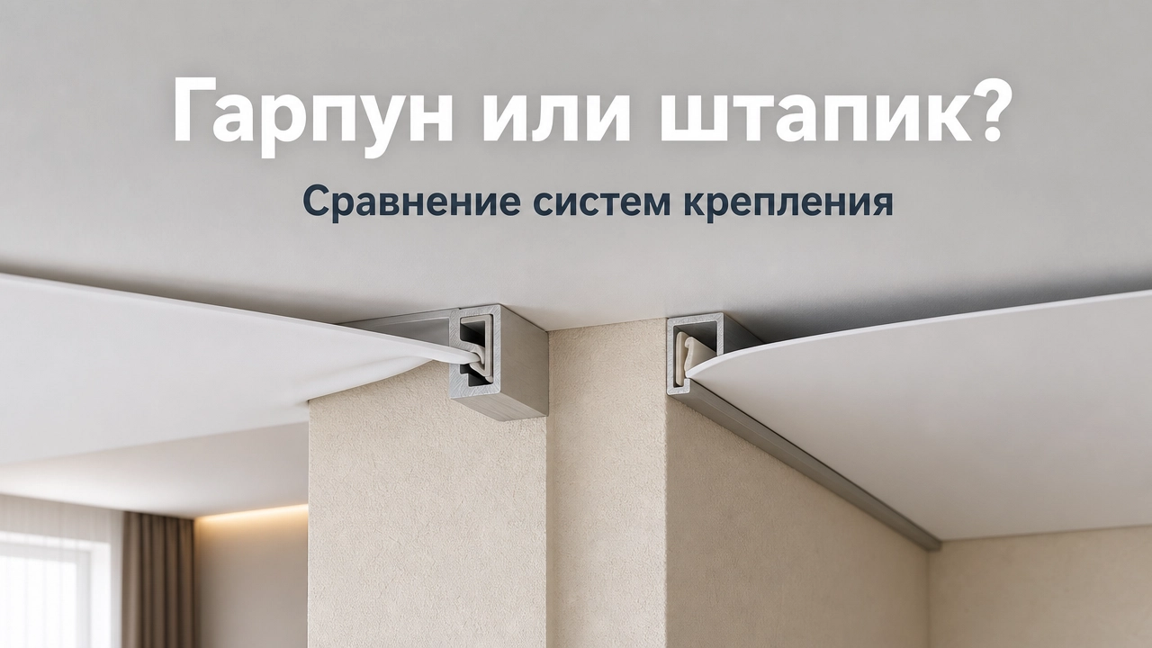 Сравнение гарпунной и штапиковой систем крепления натяжного потолка