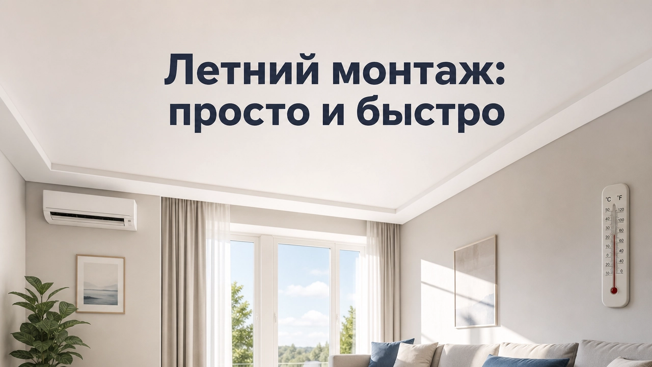 Монтаж натяжного потолка летом в комнате с кондиционером