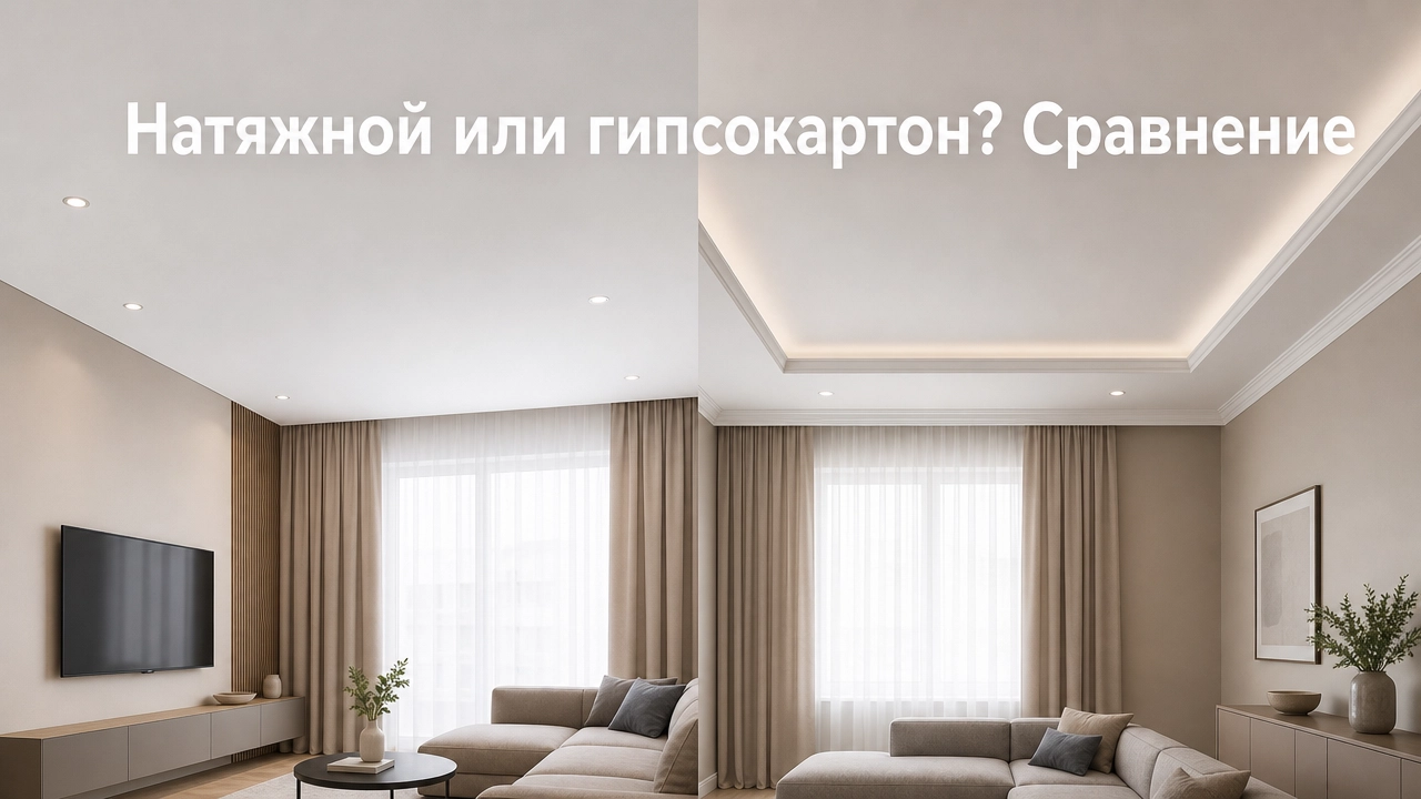Сравнение натяжного потолка и потолка из гипсокартона