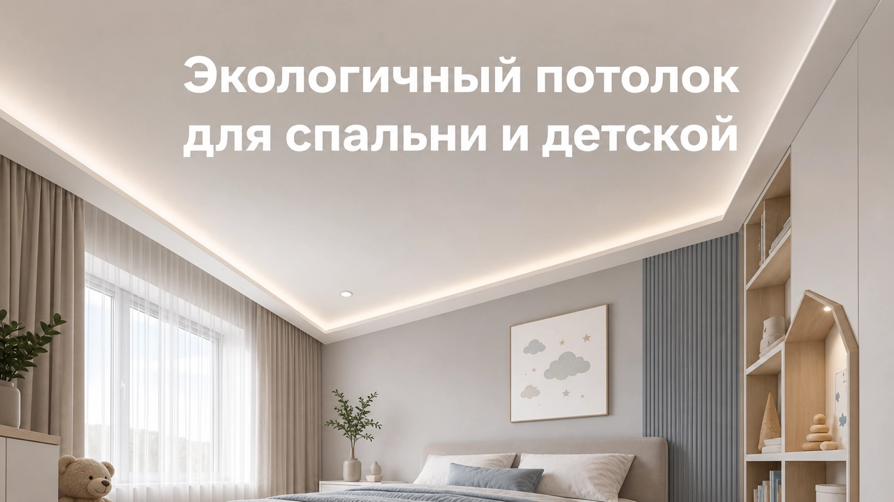 Матовый натяжной потолок в светлой спальне и безопасной детской комнате