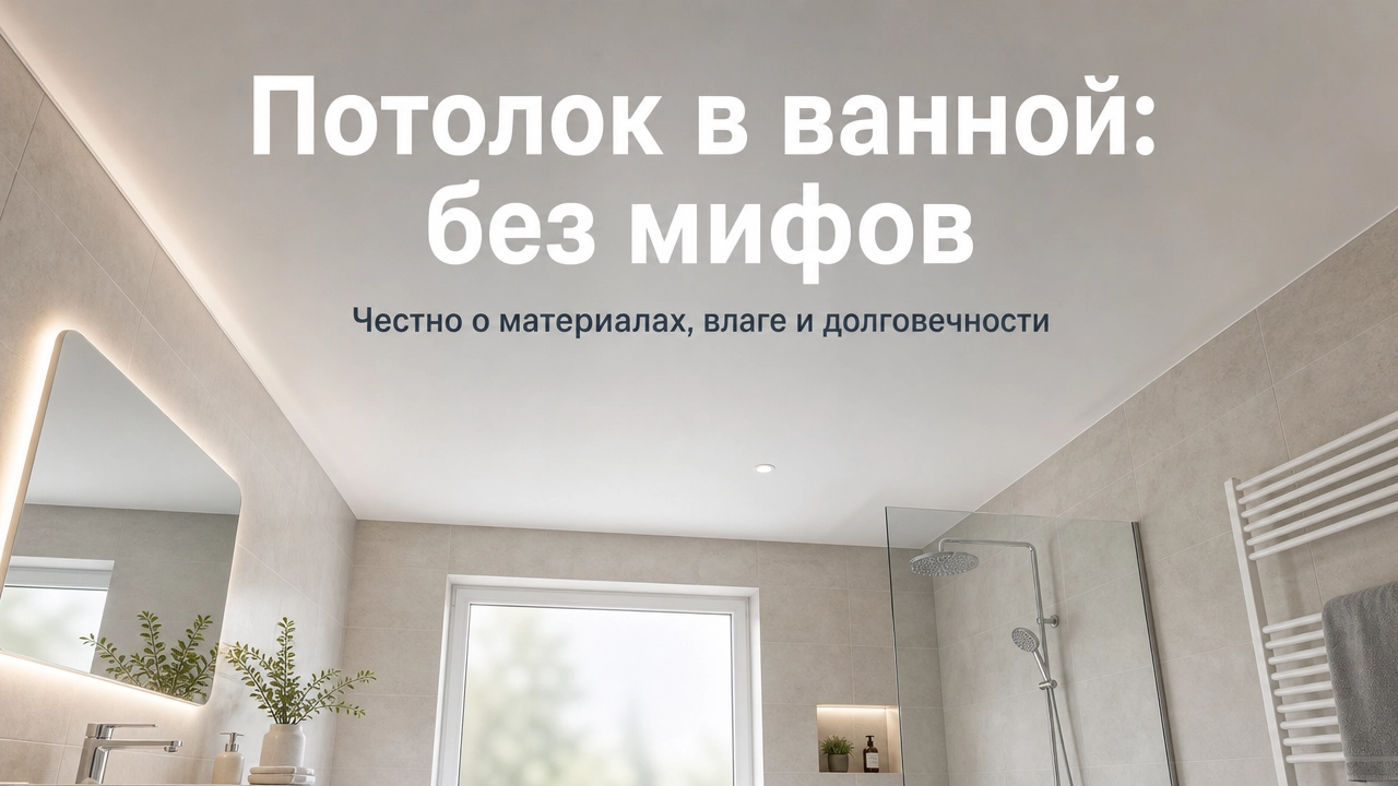 Натяжной потолок со встроенными светильниками и вентиляционной решёткой в ванной комнате