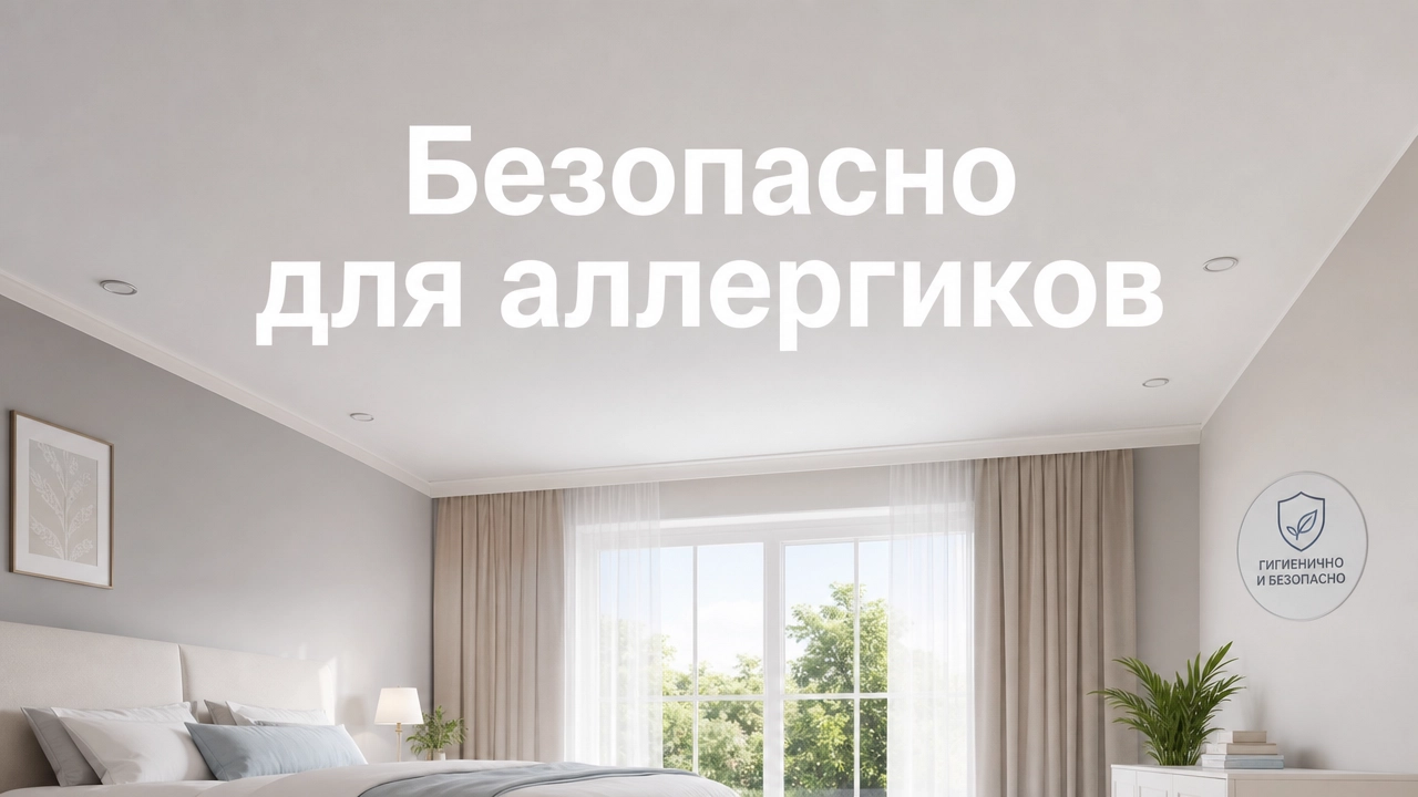 Натяжной потолок в светлой комнате для людей с аллергией