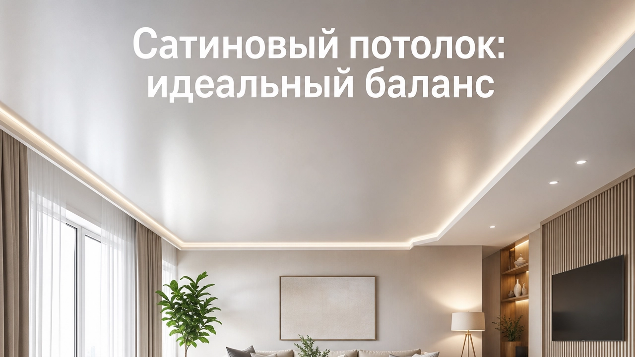 Сатиновый натяжной потолок с мягким перламутровым блеском