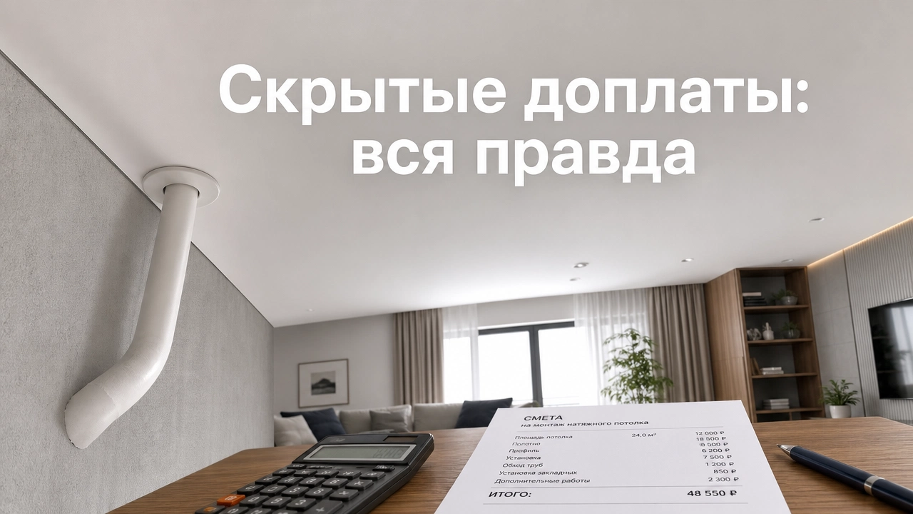 Расчёт доплат за трубы, люстры и углы натяжного потолка