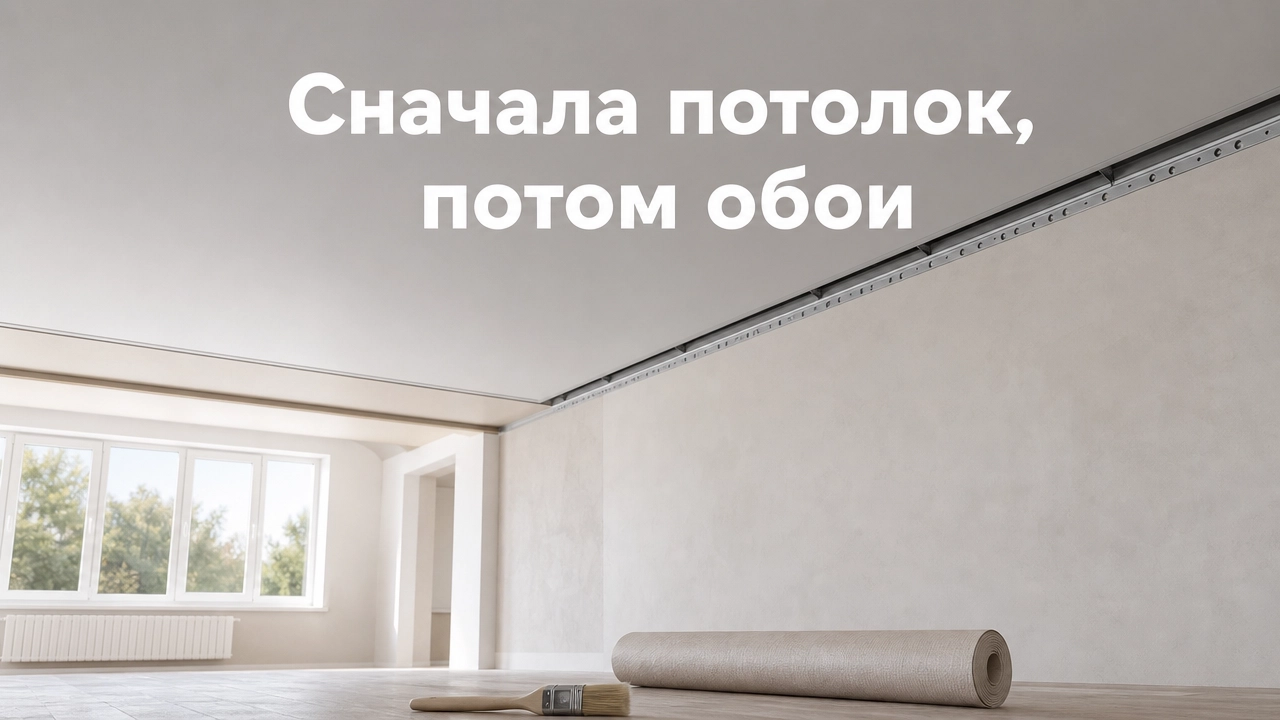 Последовательность ремонта: натяжной потолок и поклейка обоев