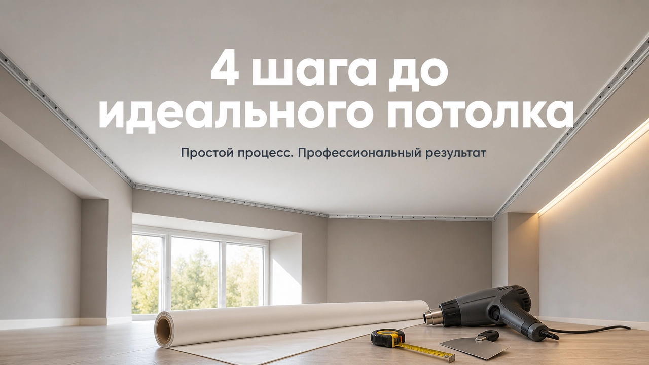 Монтажник размечает уровень и устанавливает натяжной потолок со светильниками