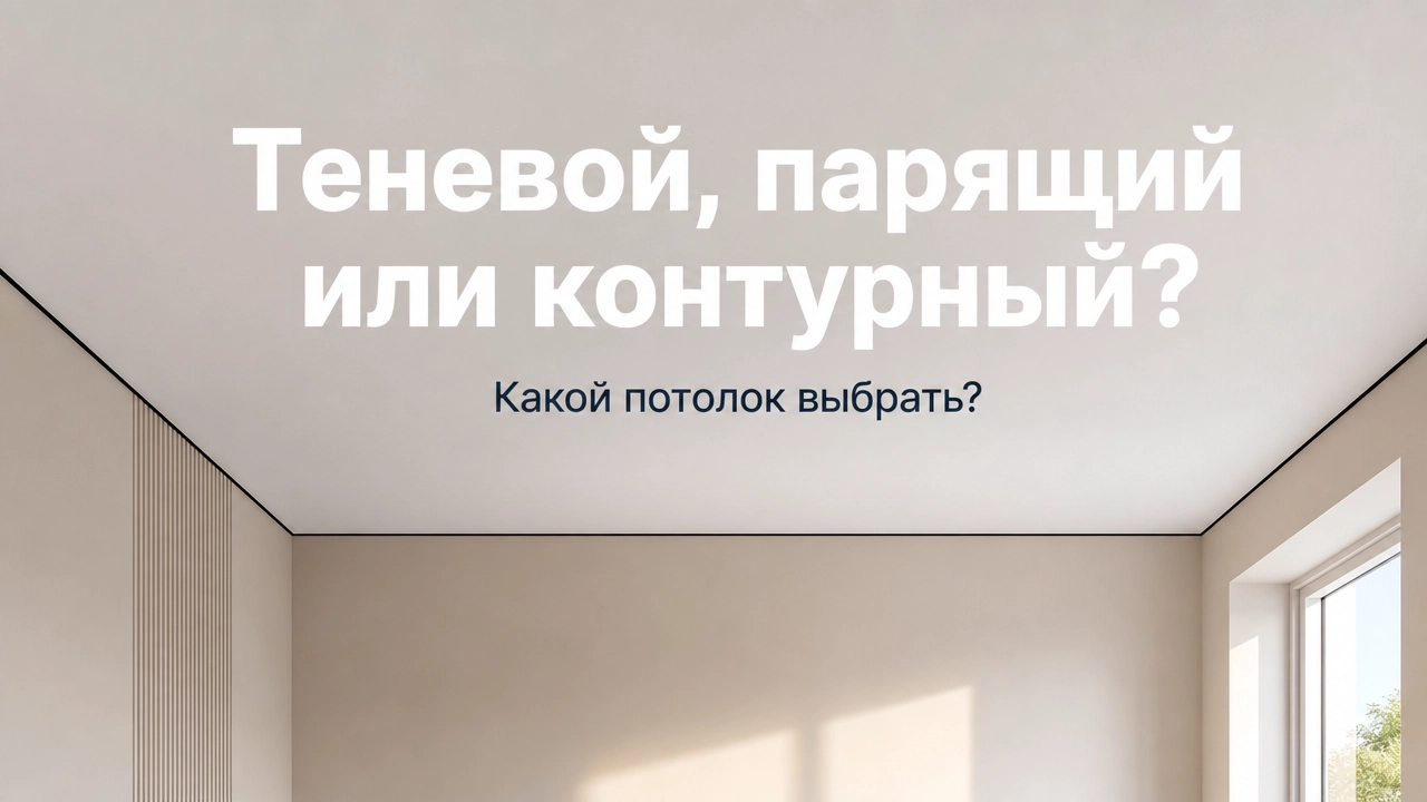 Сравнение теневого, парящего и контурного натяжного потолка с подсветкой