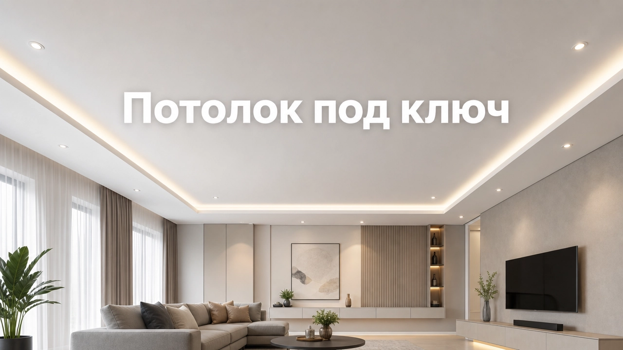 Монтаж натяжного потолка под ключ в комнате